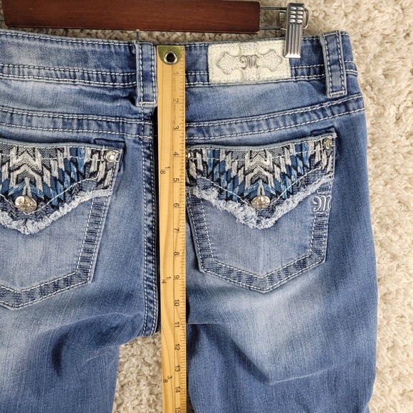 Miss Me Jeans Women's Size 31x30 Blue Skinny Embellished Aztec Flap Pockets - Picture 6 of 16
